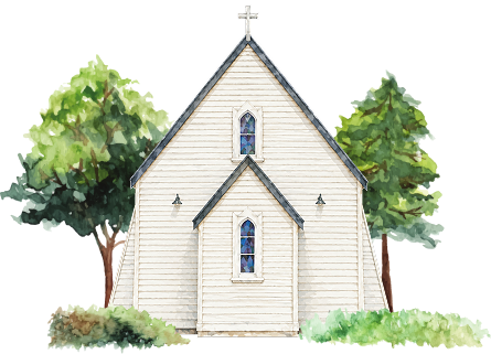 Watercolour illustration of a small country church