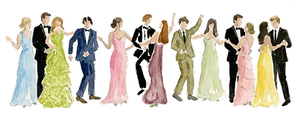 Illustration of guests in formal attire